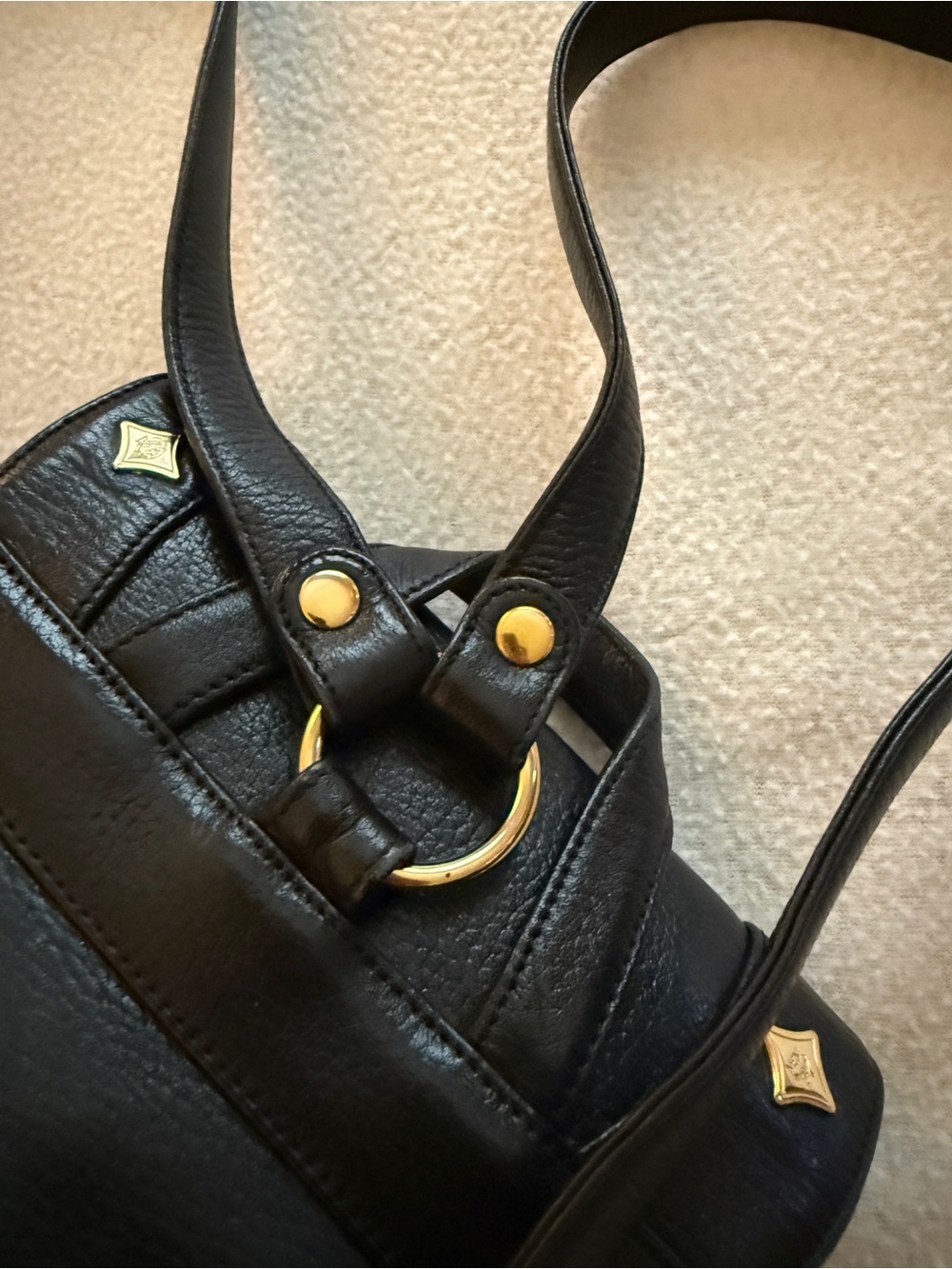 MCM Vintage Black Leather Backpack with Gold Logo Hardware - Picture 4 of 11